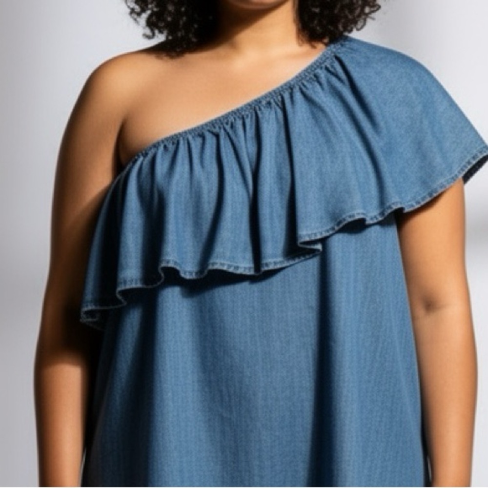 NWT Free 2 Luv one shoulder denim top -- 3X